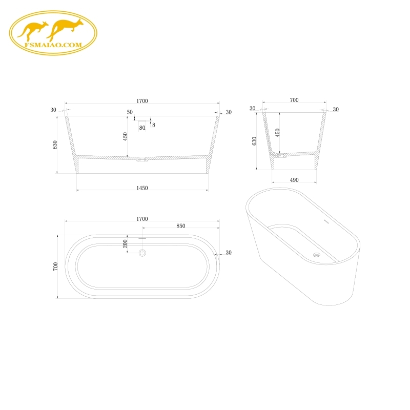 Bathroom Artificial Stone Wholesale Oval Matte White Bathtub BS-8604