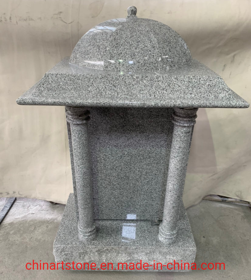 Grey White Granite Tombstone House with Columns for Memorial