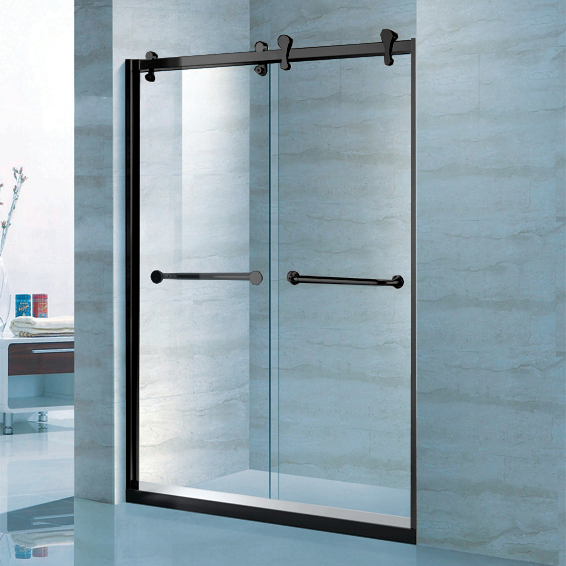 Matte Black Frameless Aluminum Shower Enclosure Room Bathroom Tempered Glass Sliding Shower Door