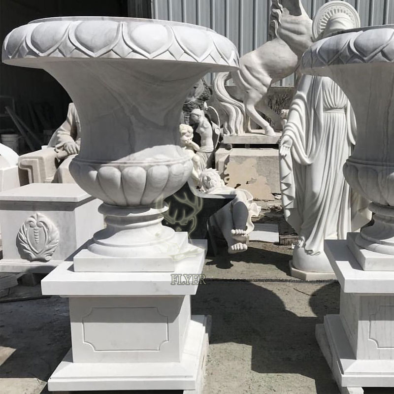 Factory Direct Price Garden Stone Carving Flowerpot Sculpture Classic Design Handmade Antique White Marble Flowerpots