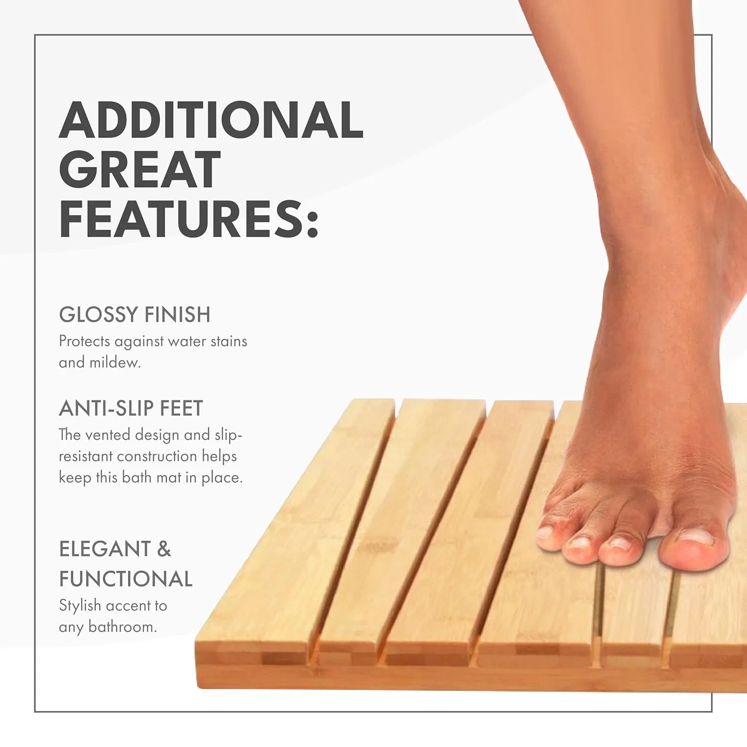 Bamboo Made Modern and Simple, Suitable for Bathrooms, Hotel Bathrooms, Anti Slip Bamboo Bathroom Mats