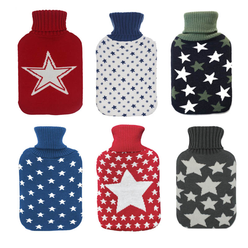 Wholesale Grey Jacquard Different Pattern Hot Water Bottle Cover Hot Water Bag Knitted Cover