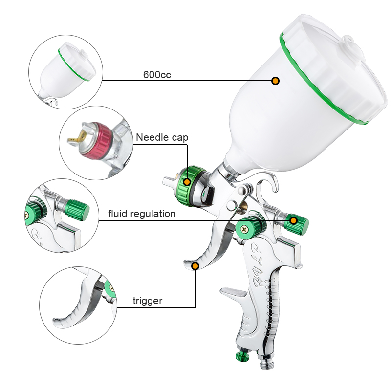 Краскопульт HVLP G2008A с регулятором воздуха, 600 мл