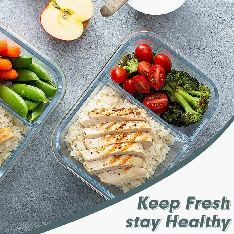 Original Factory 10 Pack Glass Meal Prep Containers 2 Compartment Set Airtight Glass Lunch Box Food Storage Containers with Lids