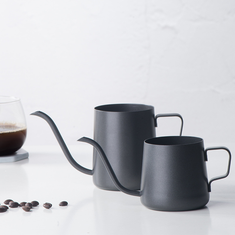 250ml 350ml Black Coating 7 Shape Handle Stainless Steel Tea Pot Hand Pour Over Gooseneck Kettle Spout Long Mouth Coffee Cup Appliance