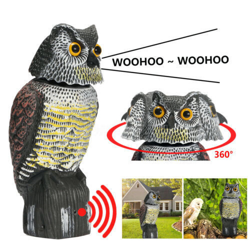 Fake Owl Decoys to Scare Birds Away Rotating Head Plastic Owl Scarecrows