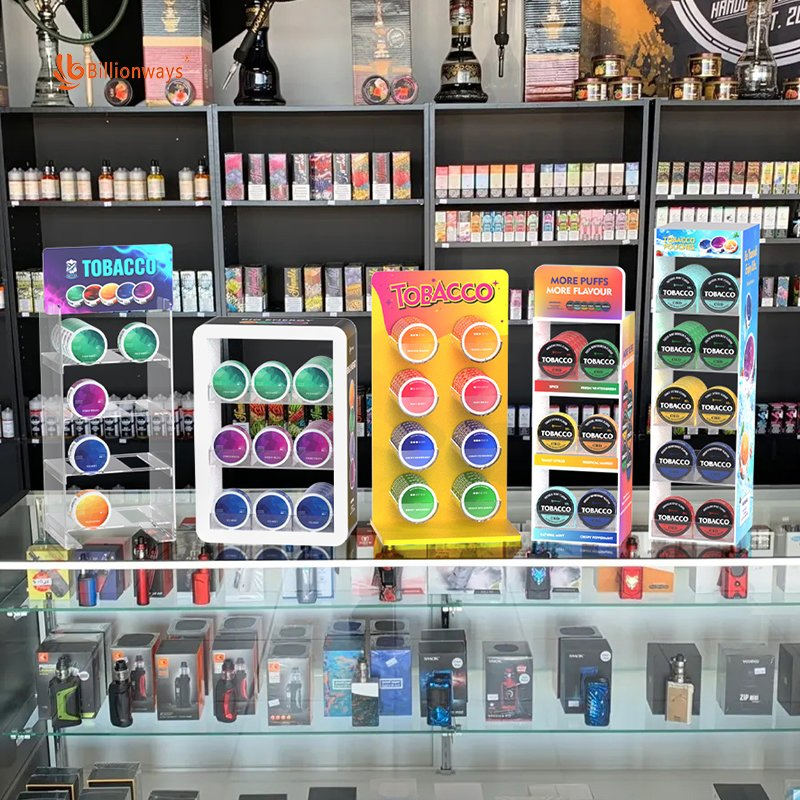Customizable Sustainable Acrylic Chewing Tobacco Display for Floor-Standing Smokeless Tobacco Display Solution