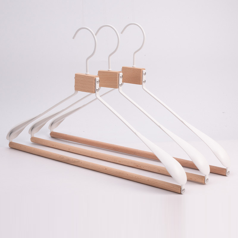 Wire Hangers with Wooden Bar Heavy Duty Metal Hanger for Pants Coats, Shirts Ackets and Suits