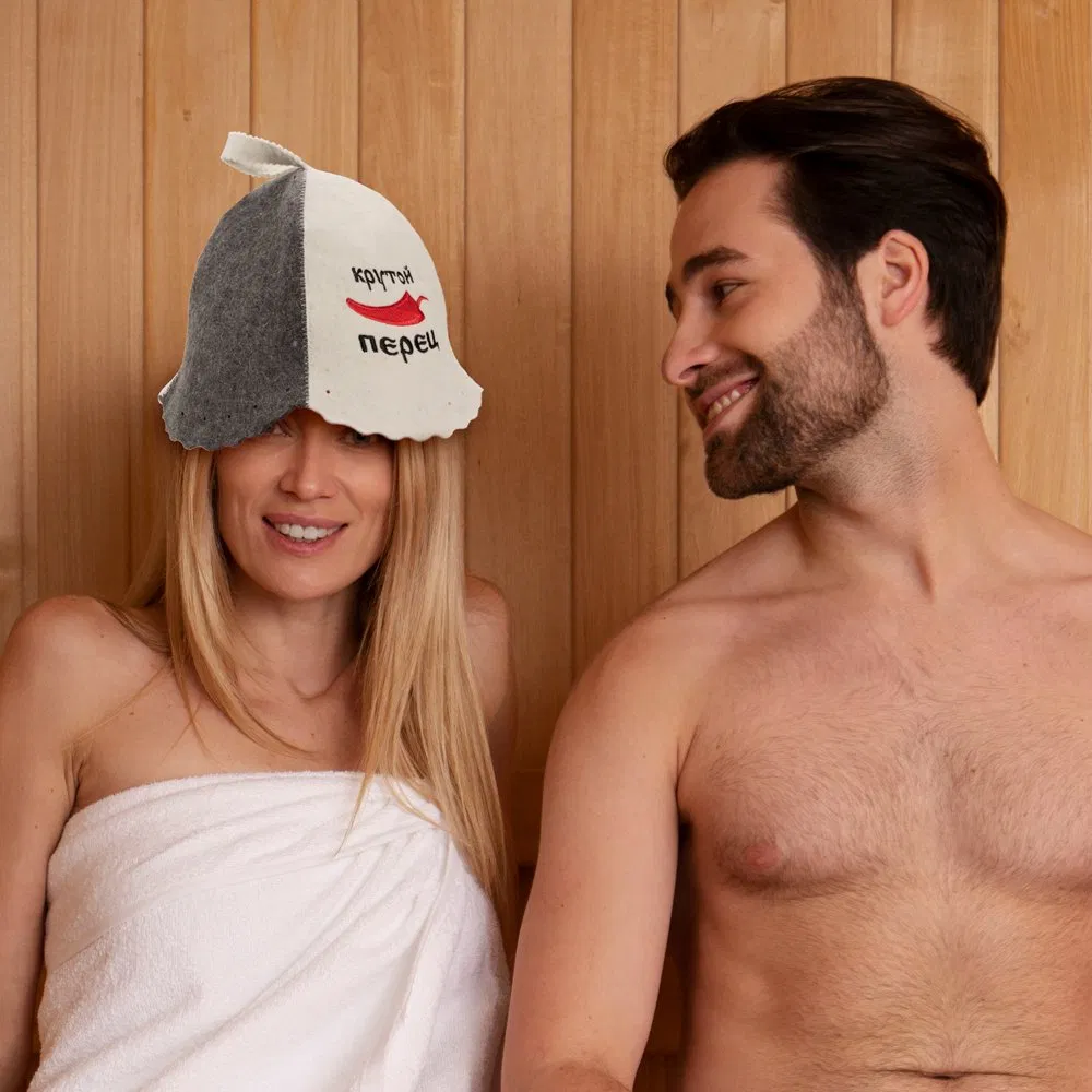 Sauna Hat Hair Protector, Sauna Accessories Embroidered Hat, , Sauna Room Accessory, 100% Wool Felt Sauna Cap