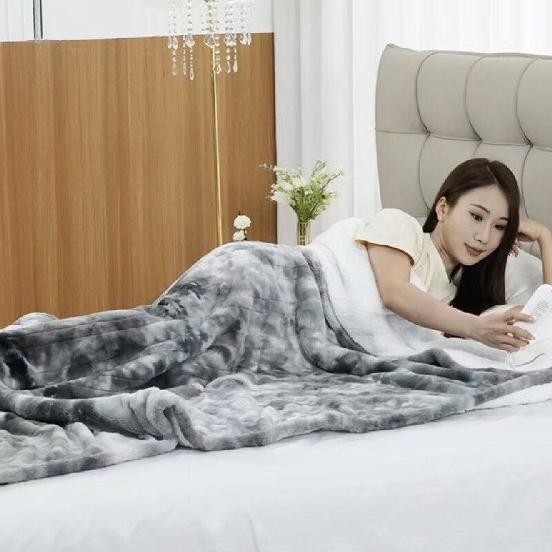 Heated Blanket Tie-Dyed Fake Fur Sherpa Controller with Timer Throw Electric Bedding