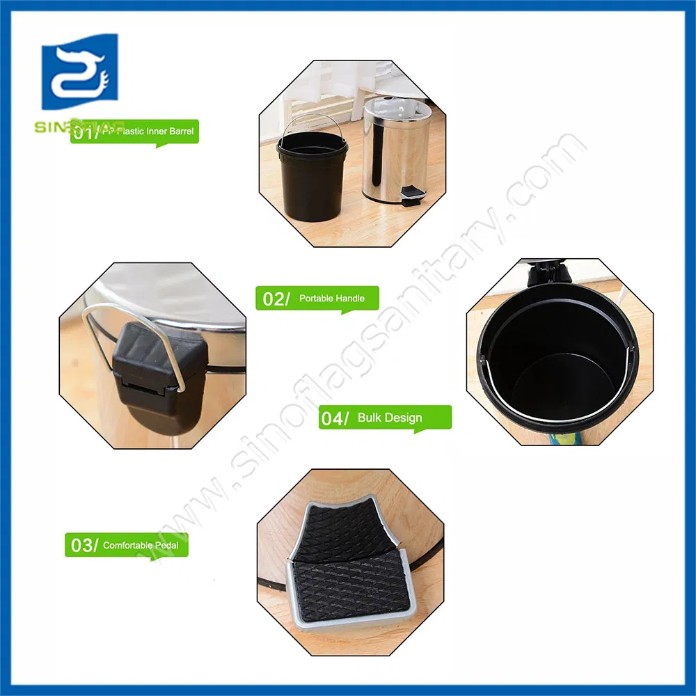 Hot Selling Big Capacity Metal Garbage Bin Stainless Steel Pedal Trash Can