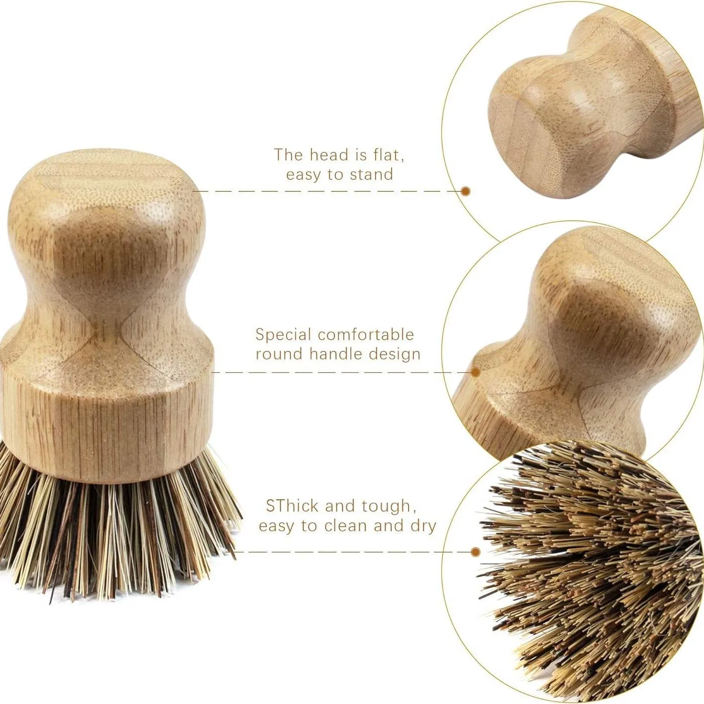 Eco-Friendly Natural Bamboo Cleaning Brush with Coconut Bristles for Pots and Pans