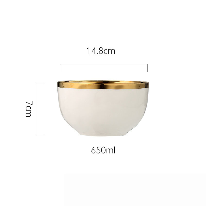 Nordic White Ceramic Plate Porcelain Dinnerware Gold Rim Hotel Bowl Set