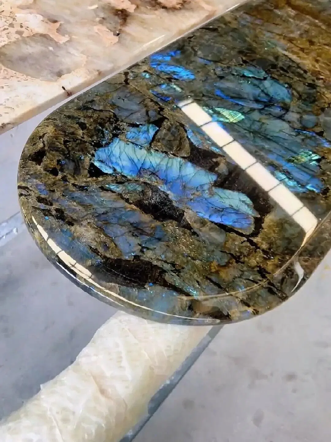 Luxury Lemurian Labradorite Madagascar Granite Bluish-Iridescent Natural Marble Stone Table Top Tile