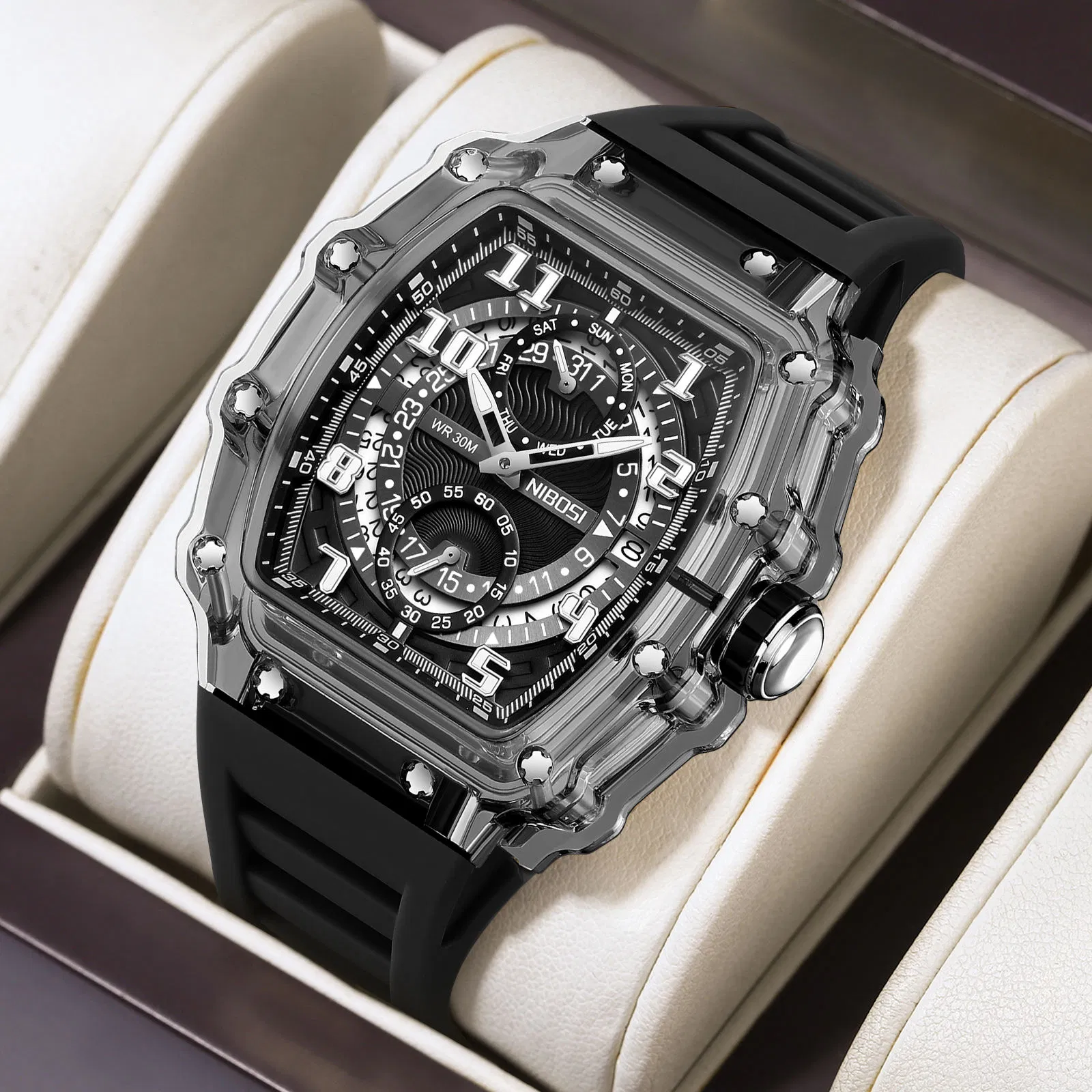 Men's Watches Waterproof Calendar Men Quartz Sport Square Luminous Watch for Men