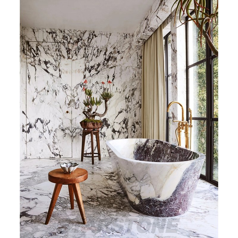 Custom White Stone Round Marble Natural Stone Design Modern Freestanding Bath Tub Marble Bathtub