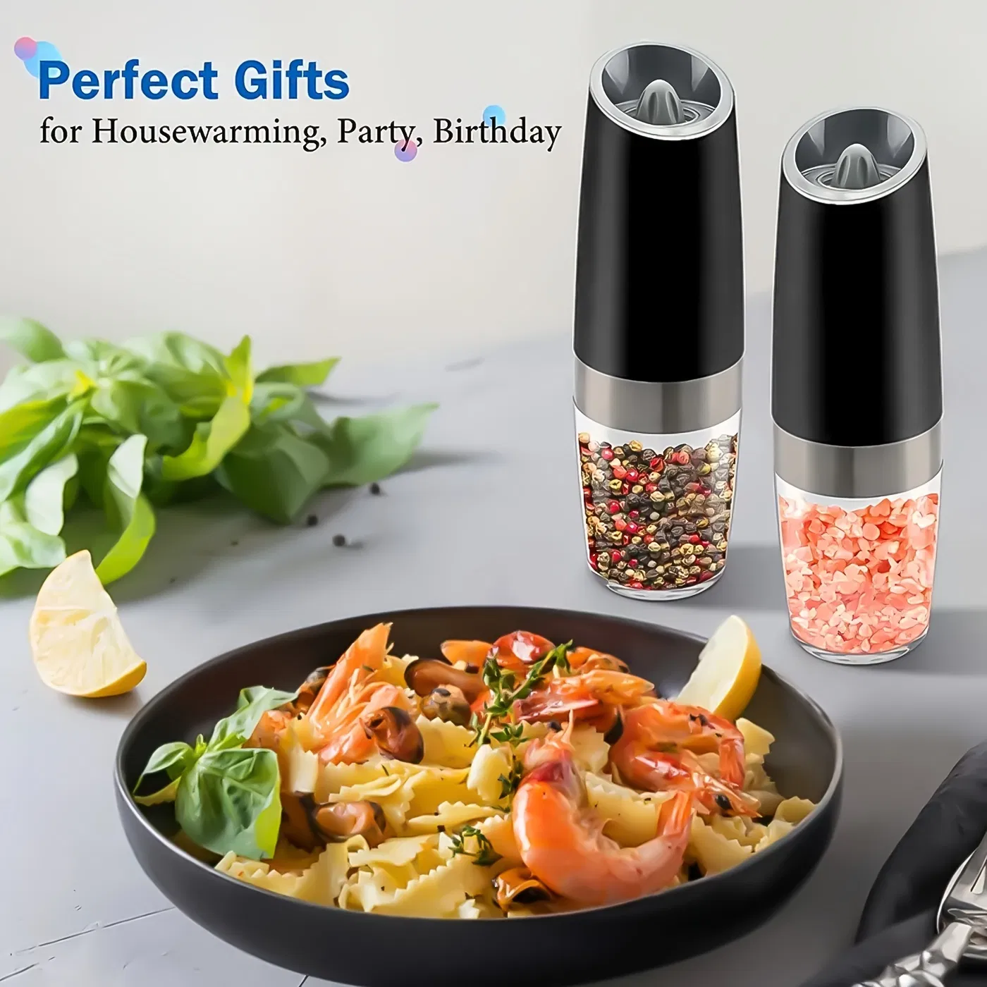 Stainless Steel Automatic Gravity Pepper Shakers One Hand Adjustable Spice Salt Pepper Mill LED Electric Salt and Pepper Grinder