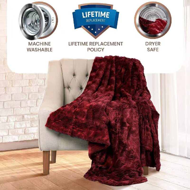 Polyester PV Fleece Faux Fur Fake Bed Linen Embossing Plush Blanket