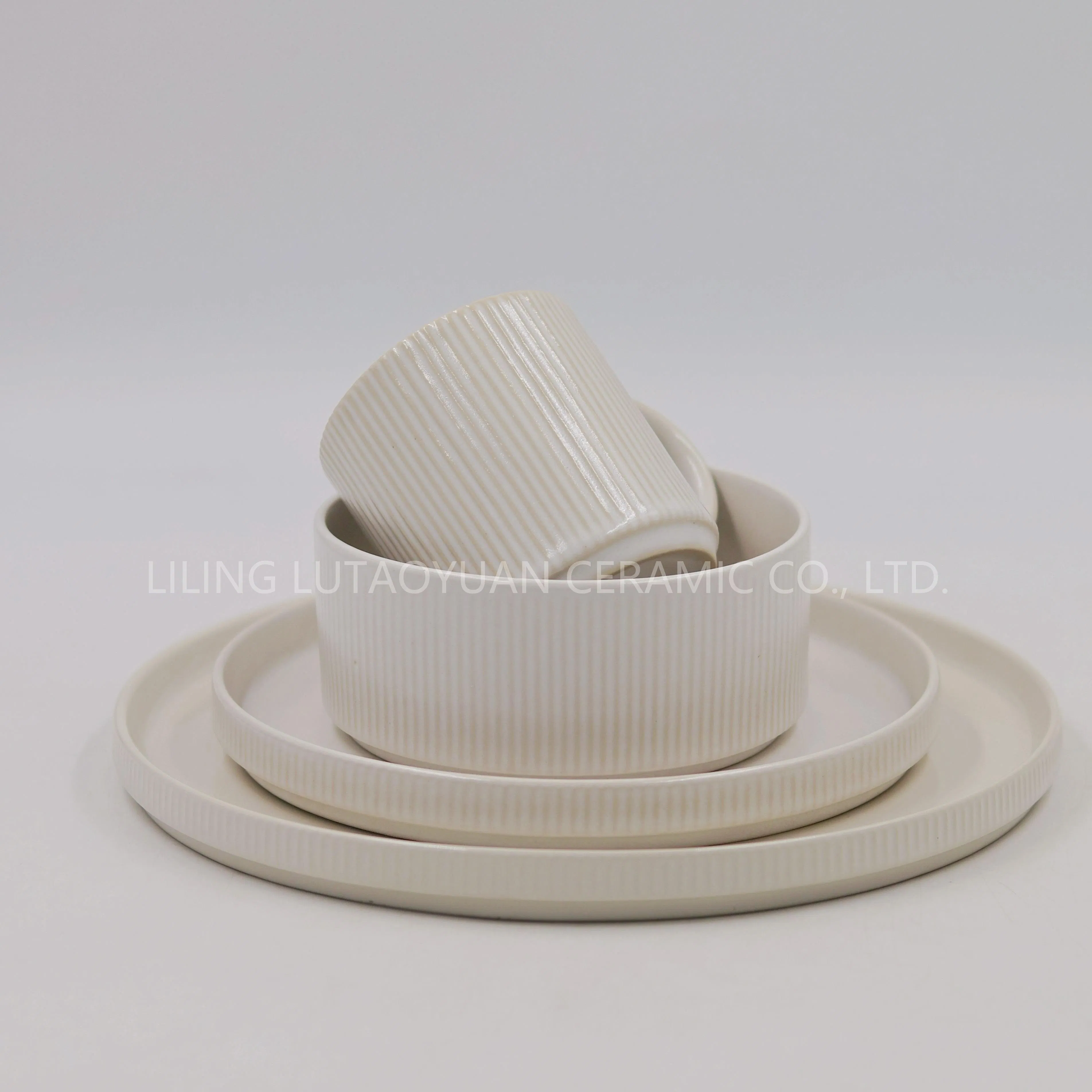 Source Factory Wholesale Porcelain Vertical Grain Reaction Glaze Set, Tableware, Customizable