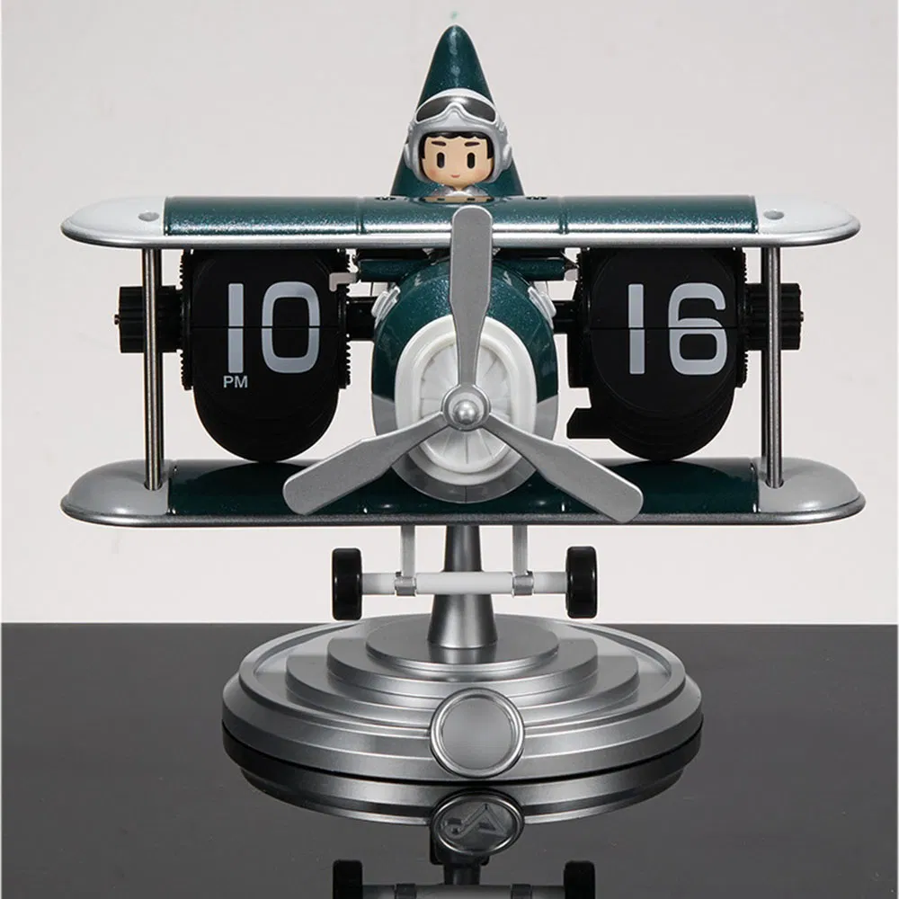 Hight Quality Retro Mechanical Airplane Page Flip Quiet Table Clock
