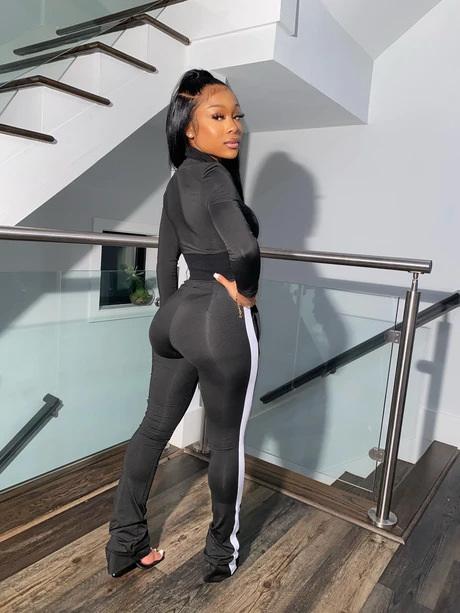 Комплект женский осенний длинный со светоотражающими полосками