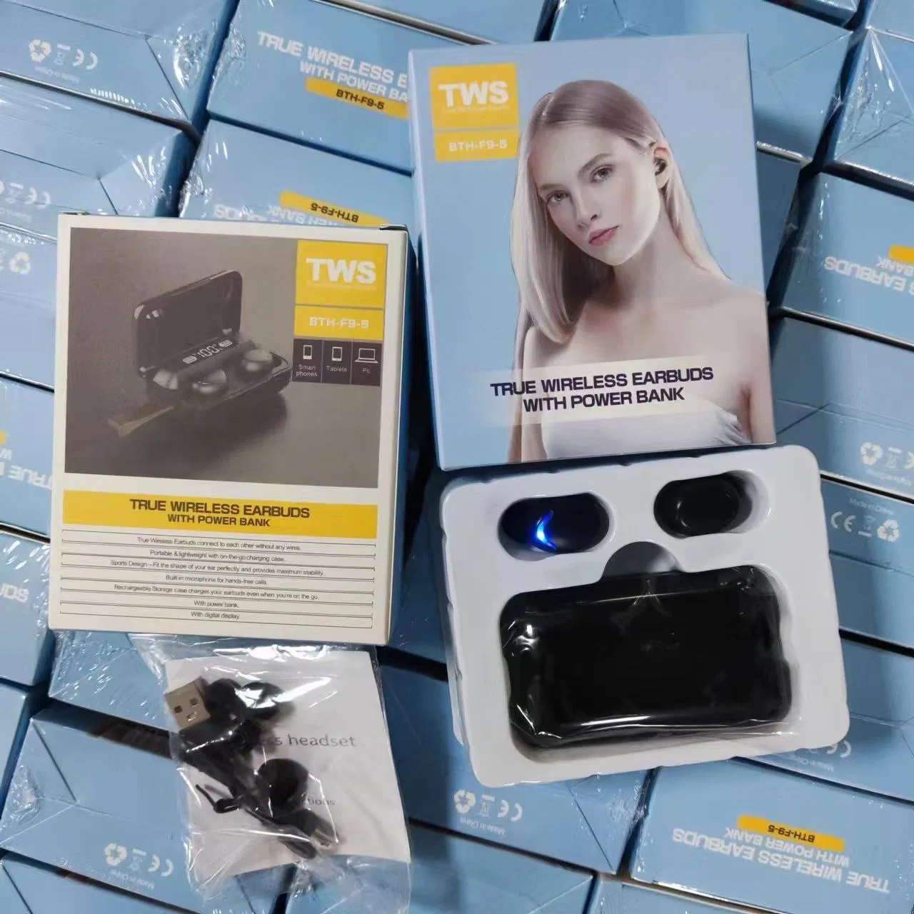 Беспроводные наушники F9 5 TWS с дисплеем и Power Bank