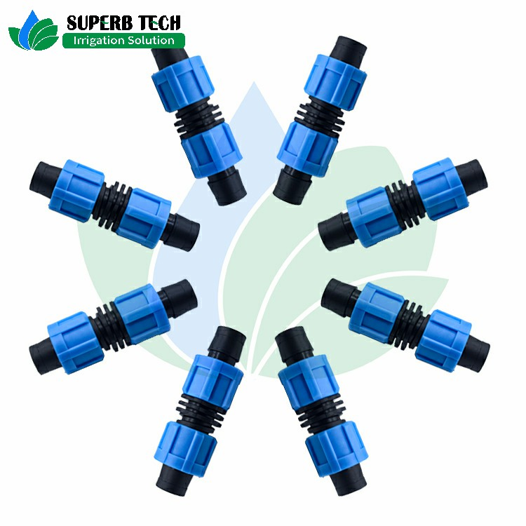Garden Irrigation System Drip Tape Fitting Plastic Lock Coupling for Pipe