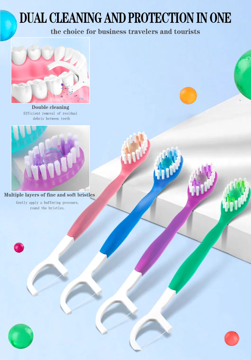 New Disposable Beaded Toothbrush Double Line Floss Beaded Double Fresh Portable Multifunctional Mini Toothbrush
