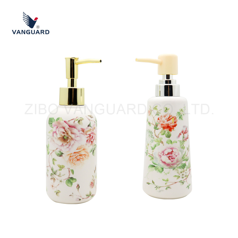 Premium Ceramic Body Wash Bottle Custom Porcelain Refillable Shower Gel Bottle with Pump Head