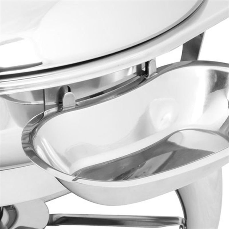 Stainless Steel Electrolytic Luxury Roll Top Glass Lid Round Chafing Dish for Sale with Fuel Holder