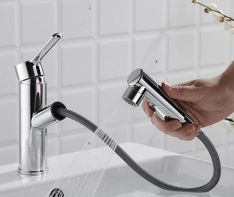 Matt Black Chrome Brass Single Lever Handle Swivel Hot Sale Bathroom Shower Bath Kitchen Wash Basin Sink Bathtub Water Mixer Faucet Tap with Pull out Pull Down