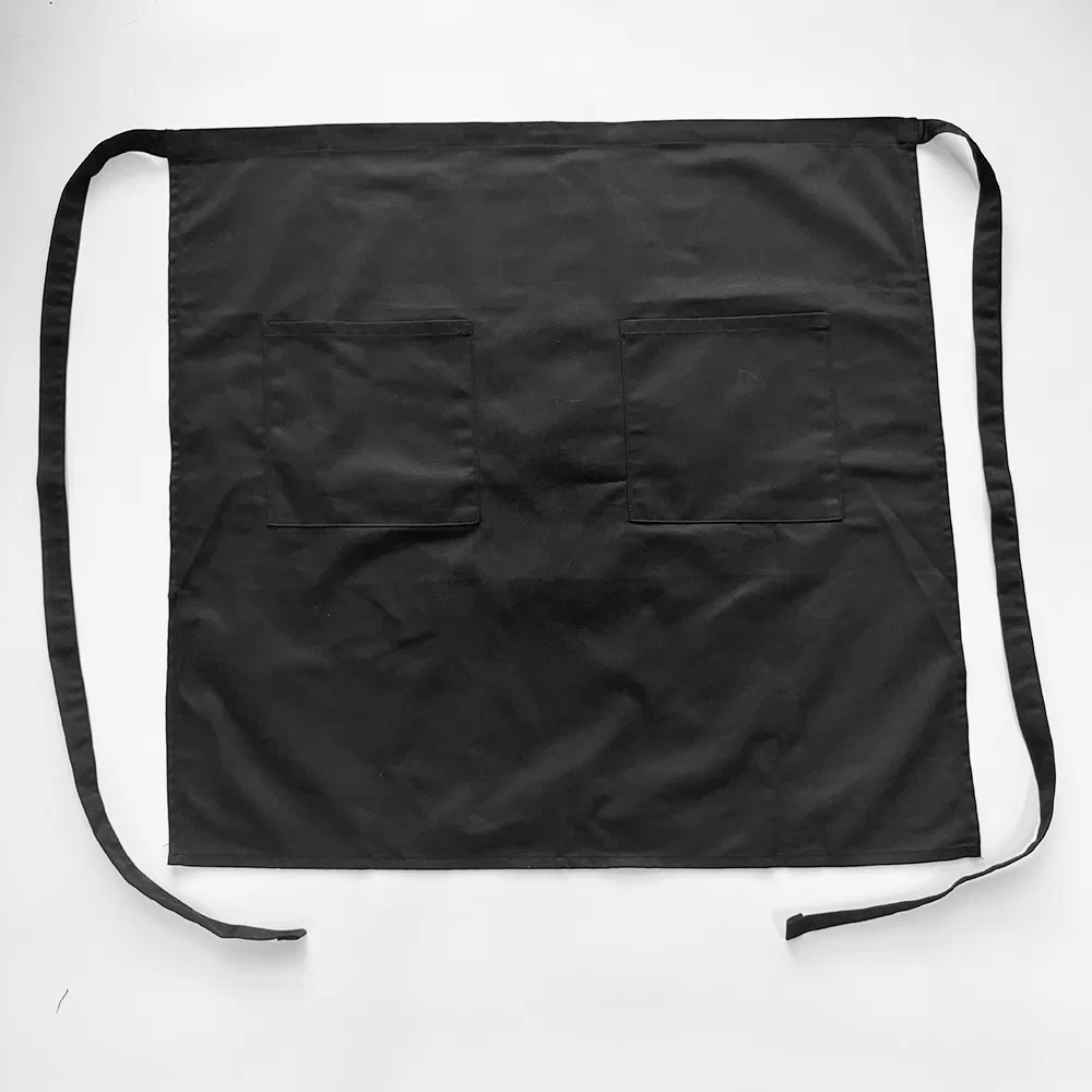 Black Unisex Adult Full Length Bartender Bistro Apron with Two Patch Pockets