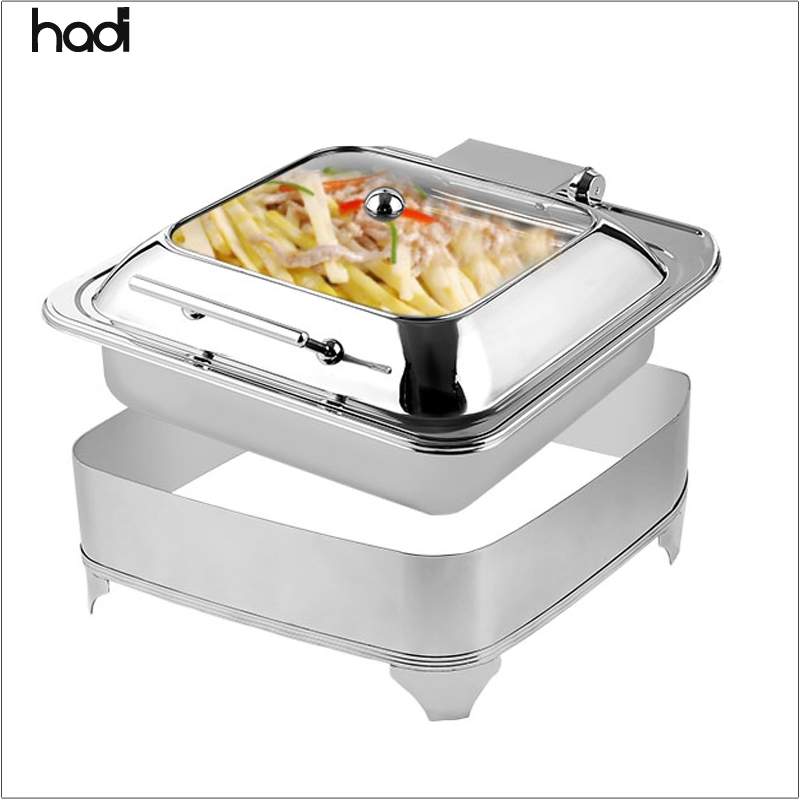 Hotel Restaurant Supplies Hydraulic 6L Stainless Steel Buffet Stove Chafing Dish with Glass Cover