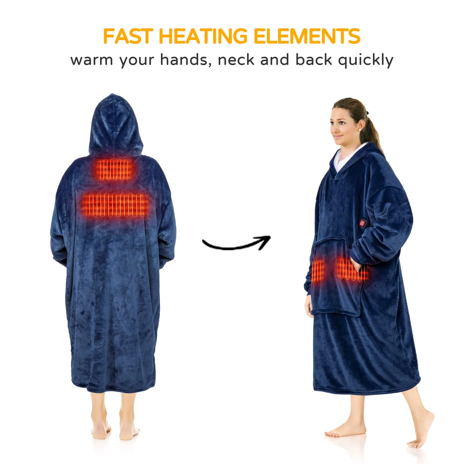 Wearable Heated Oversized Blanket Hoodie Powered by Portable Charger