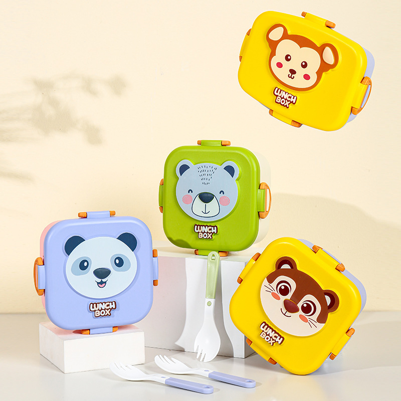 800 Ml BPA Free Square Animal Design Children Plastic Lunch Box Travel Microwave Safe Tiffin Food Storage Box