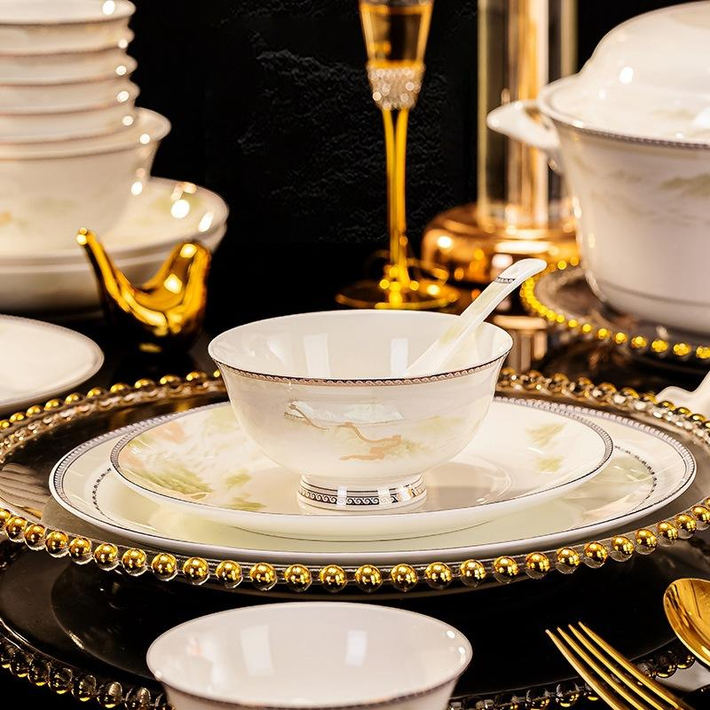 Luxury Porcelain Dinner Sets with Chinese Style Landscape Pattern Plates