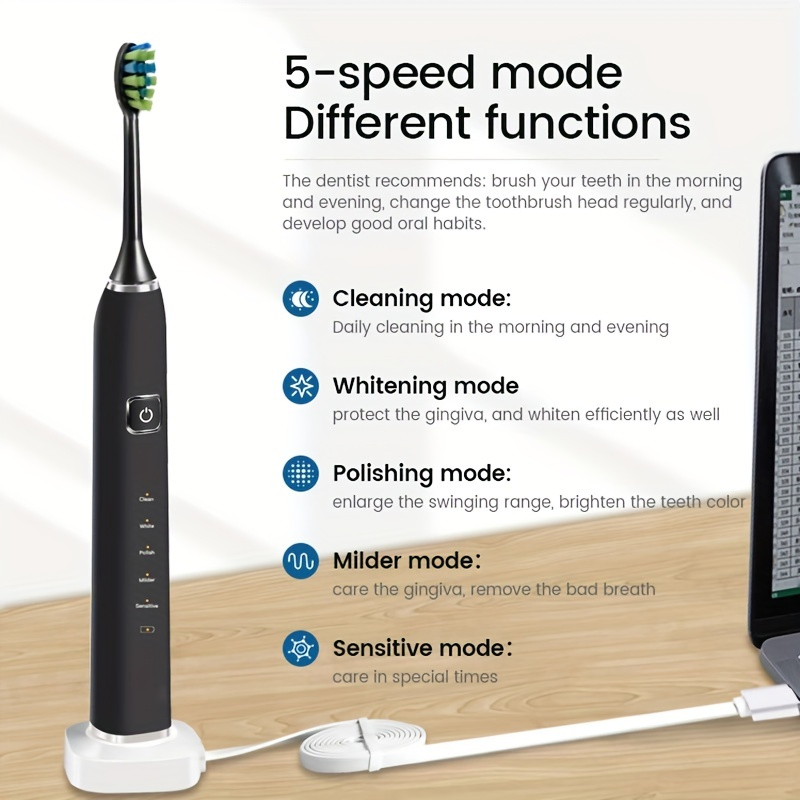 Premium Sonic Electric Toothbrush for Adults - 8 Brush Heads Ipx7 Waterproof & Travel Case