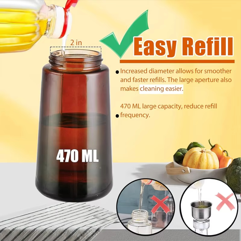 2 in 1 Food-Grade 470ml Oil Mister Sprayer Dispenser Glass Oil Bottle for Cooking for Air Fryer Salad Frying BBQ Amber Oil Sprayer