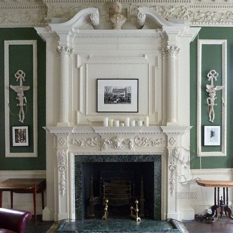 Home Decoration Customized Solid Natural Marble Fireplace Mantel with Flower Carvings