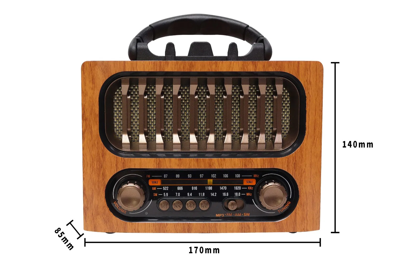 Rechargeable Transistor Radio Portable 3-Band Am FM Sw Radio, TF Card and MP3 Player, Rechargeable Speaker, Bluetooth Retro Design Meier M-1931bt