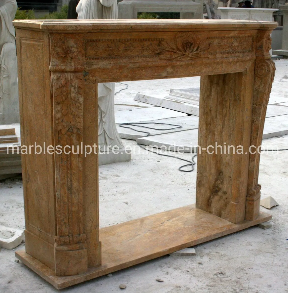 Antique Hand Carving Yellow Marble Fireplace Home Decoration (SYMF-256)