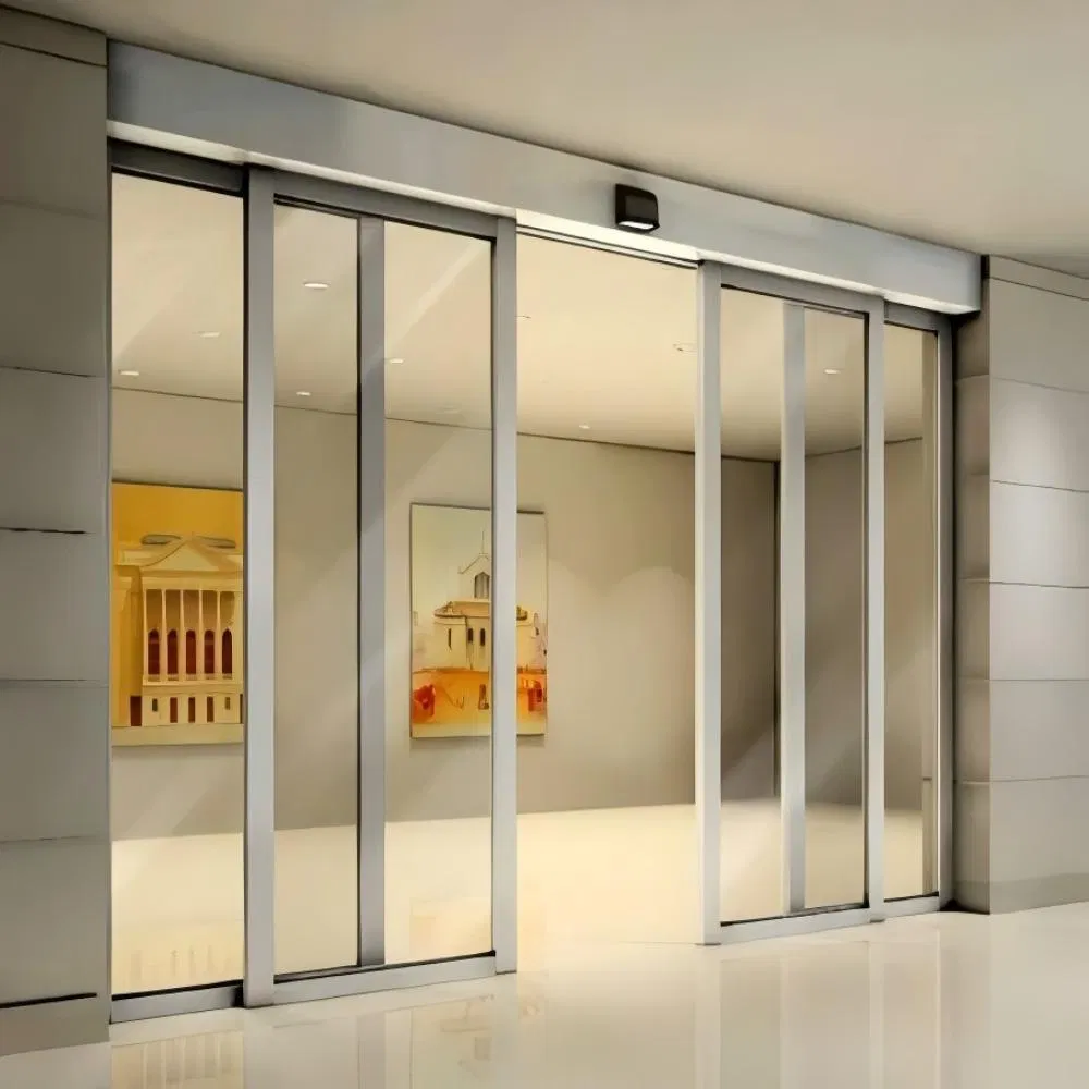 Public Commercial & House Telescopic Automation Automatic Frameless Aluminum Tempered Glass Stainless Steel Security Sliding Glass Door