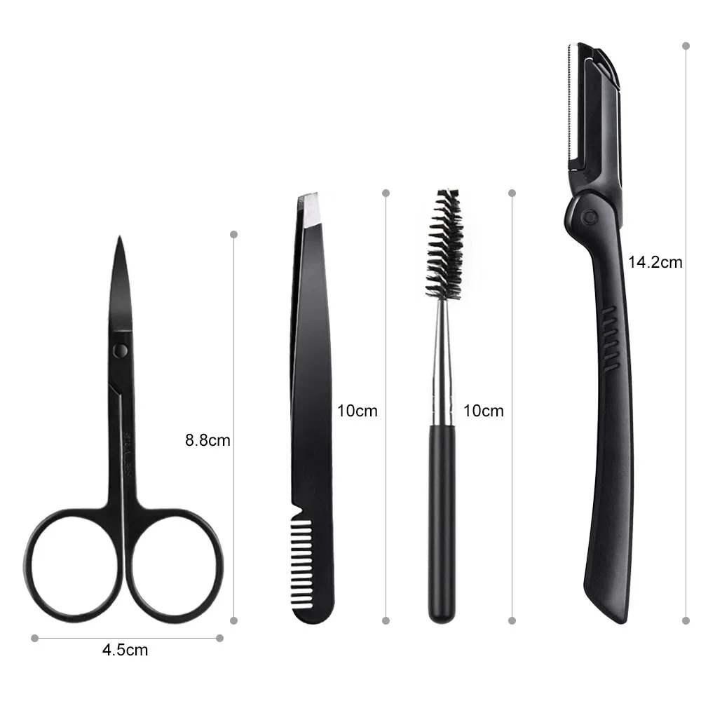 Stainless Steel Clip Scissors Knife Brush Eyebrow Trimmer Set for Makeup Tools