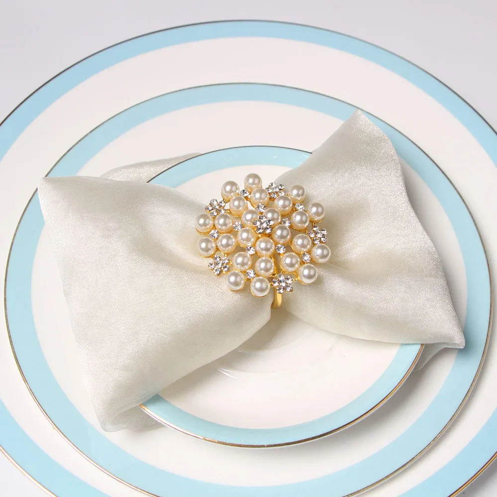 New Style Pearl Diamond Table Decoration Napkin Ring for Hotel with FDA