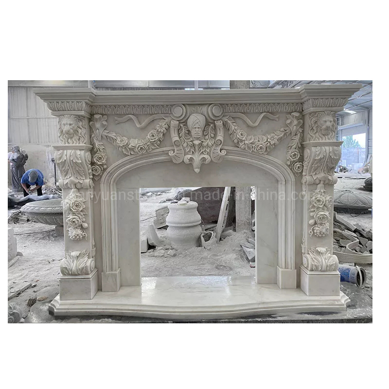 Europe Simple Style Hand Carving Marble Stone Mantel Fireplace