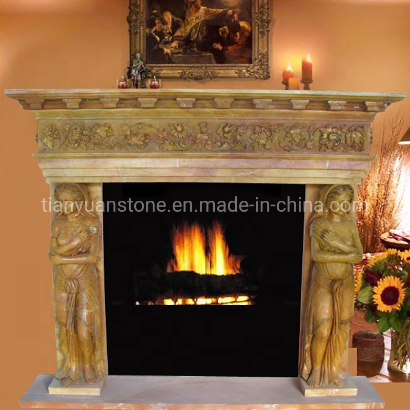 White Stone Sculpture Women Statues Marble Fireplace Mantel