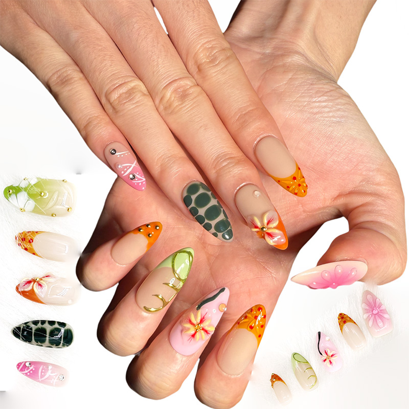 Eco-Friendly Dark Green Tea Nail Polish with Stylish Art Design