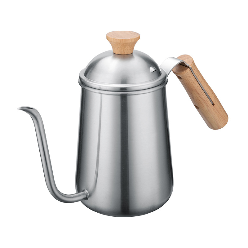Stainless Steel 650ml Hand Brewed Drip Coffee Pot Gooseneck Pouring Kettle with Wooden Handle for Coffee and Tea