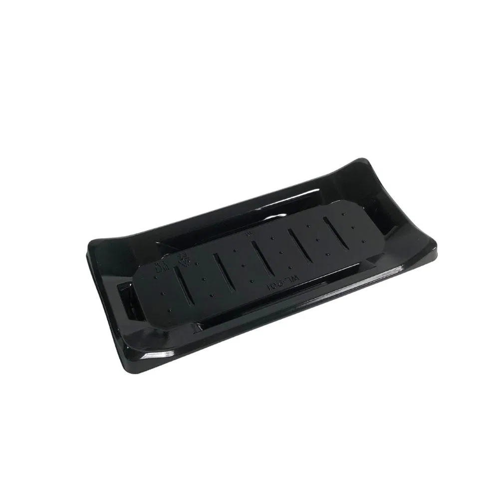Manluen Supplier Wholesale One Time Use Black Takeaway Sushi Boat Shape Dispsoable Plastic Food Packaging