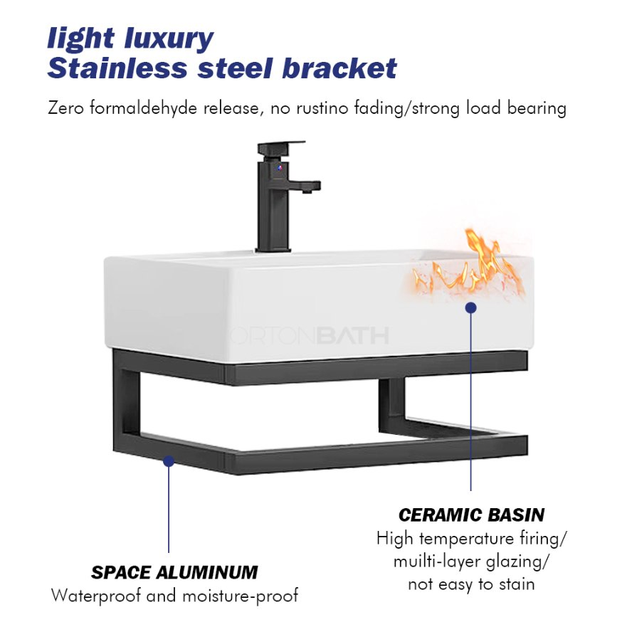 Ortonbath Wall Mounted Bathroom Sink with Towel Rack, 20" X 14" Modern Wall Mount Sink, Commercial Small Bathrooms Wall Hung Basin with White Color
